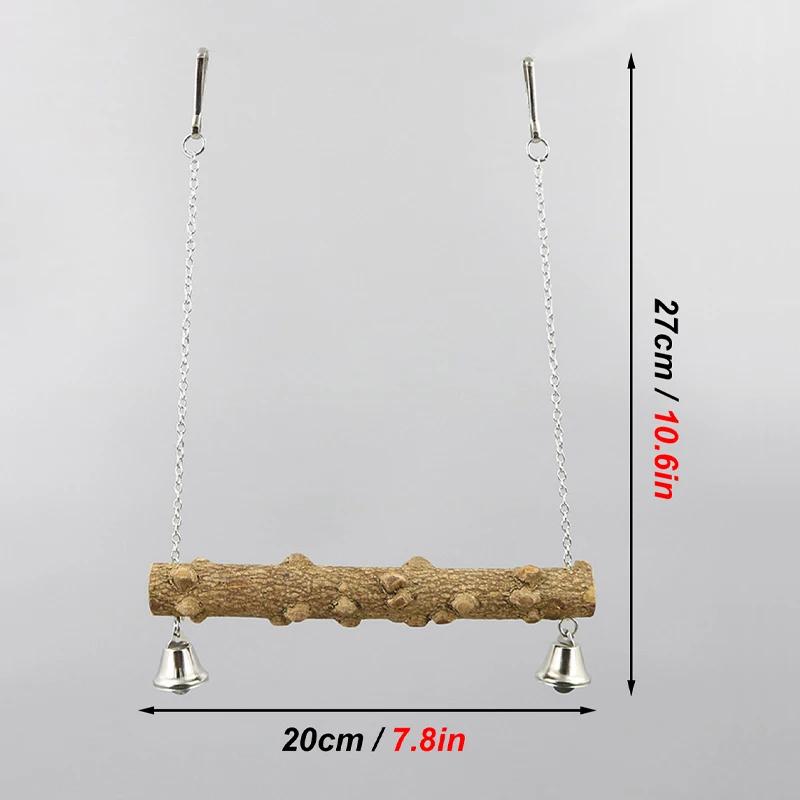 Papagaio de madeira Stand Pole Swing Toy com Bell para Tiger Skin Claw Grinding, Bird Cage Acessórios, Grinding Beak - Image 1