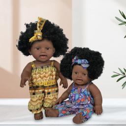 Boneca preta africana americana de 12 polegadas, 30cm, com roupas, corpo inteiro de vinil, cabelo encaracolado, boneca preta realista, presentes para meninas - Image 3
