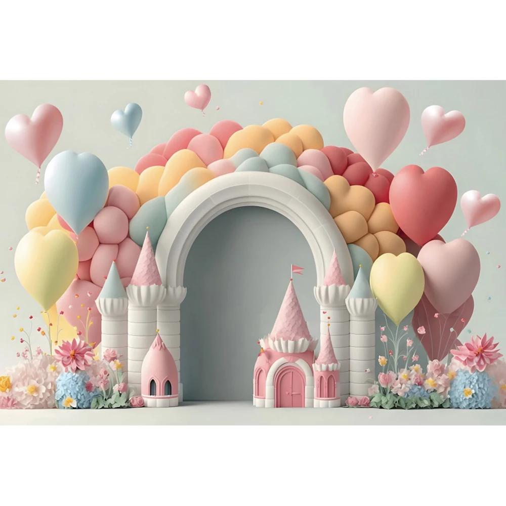 Contexto de balão colorido para festa, porta arqueada, quebra de bolo, chuveiro de bebê recém-nascido, menina e menino, primeiro aniversário, fundo fotográfico - Image 1