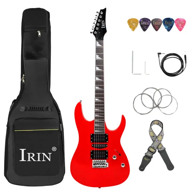 Guitarra Elétrica IRIN com Estojo, 24 Frets, Corpo Bege e Acessórios Completo para Música