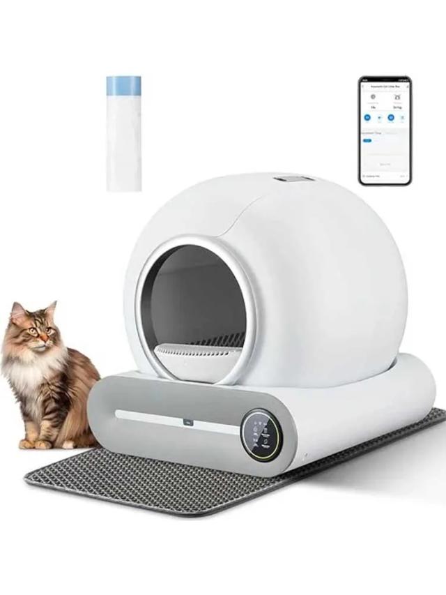 Caixa de Areia Inteligente para Gatos 65L com Limpeza Automática e Controle pelo App, Totalmente Fechada, 2024