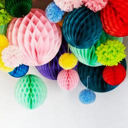 Papel branco azul lanternas tecido festa flor bola decoração pompons de papel casamento decorativo chá de fraldas aniversário decoração do favor - Image 4