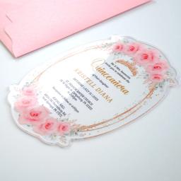 Cartão do convite do casamento da flor de luxo com envelope, Cartões acrílicos claros do ouro rosa personalizado, Amostra do convite, 10Pcs - Image 4