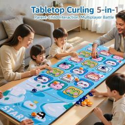 Jogo de curling de mesa 5 em 1, diversão para a família, jogos de tabuleiro de hóquei no gelo para crianças e adultos com rolos, shuffleboard, puck, tapete de jogo de natal - Image 1