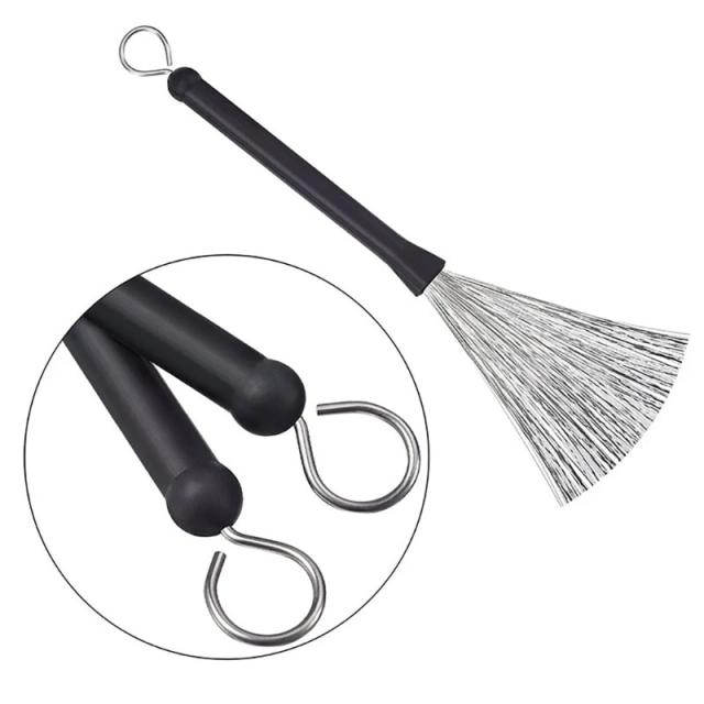 Escova Retrátil de Aço com Tambor e Baquetas, 32cm - Acessório Musical Ideal para Percussão