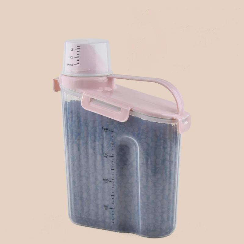 Recipiente hermético do armazenamento do alimento do animal de estimação com copo medindo, suporte seco portátil do alimento, Ja - Image 1