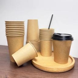 Copo de papel biodegradável descartável com tampa, produto comestível, resistente ao calor, café, leite, copo afastado, caneca redonda, banquete do partido - Image 2