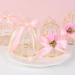 Mini metal dourado vintage gaiola de pássaro caixa de doces chá de bebê favores caixas de embalagem de presente para convidados casamento aniversário lembrança decoração - Image 3