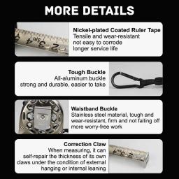 Fita métrica anticorrosiva em aço inoxidável, Régua retrátil, Design oco, Ferramenta de medição para madeira, 3 m, 5m, 7,5 m - Image 6