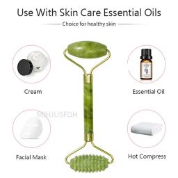 Rolo massageador de jade natural para rosto, corpo, costas, pés, rolo de massagem, levantamento facial, anti-rugas, ponta dupla, pedra de jade gua sha - Image 4