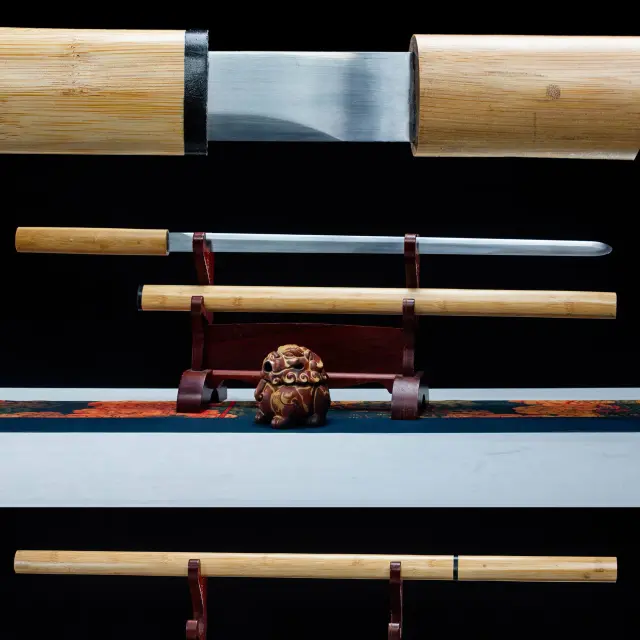 Katana True Bamboo de Aço Inoxidável - Espada Samurai de 102cm, Pronta para Batalha e Luta com Lâmina Afiada
