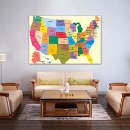O mapa dos eua em inglês 150*100cm lona pintura da parede arte cartaz e cópias material de escritório sala estar decoração para casa - Image 3