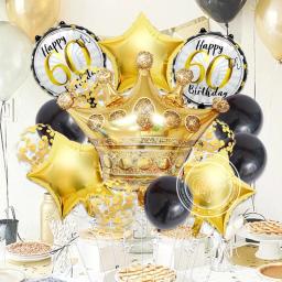 Decoração para festas de aniversário para adultos, coroa grande, balão estrelado, preto e dourado, 21, 30, 40, 50, 60 anos de aniversário, 14 peças - Image 6