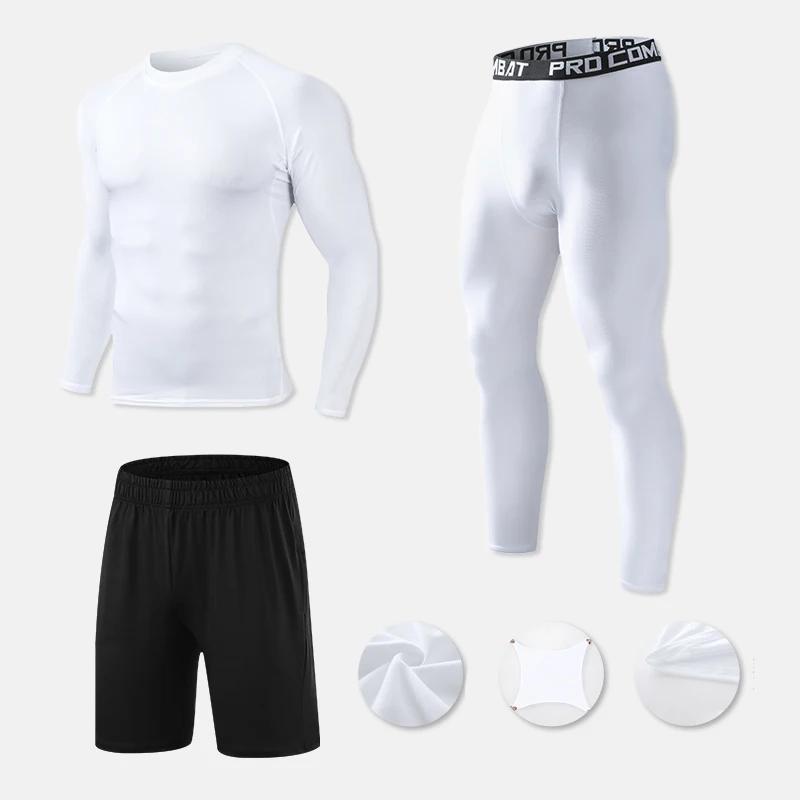 Conjunto de roupas esportivas de compressão dos homens ginásio correndo roupas esportivas apertadas camiseta lycra leggings atletismo shorts fitness rash guard kits - Image 1