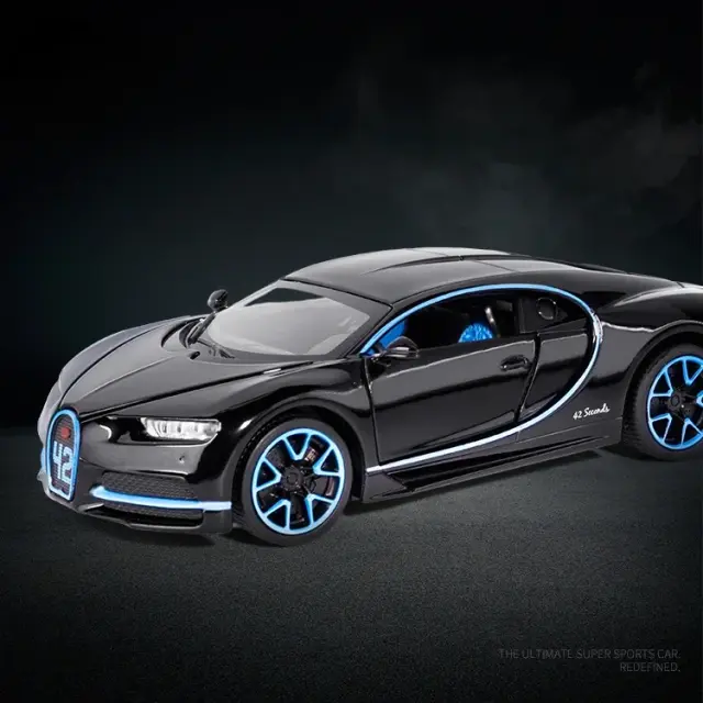 Miniatura Colecionável de Carro Bugatti Chiron em Metal Fundido com Luz e Som, Escala 1:32