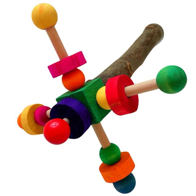 Brinquedo Natural para Pássaros Pepper Bird: Poleiro com Bolas Rotativas para Papagaios e Pássaros Médios e Grandes em Madeira para Mastigar