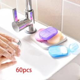Portátil Banheiro Sabão Fatias, Banho Mão Lavar Fatia Folha, Viagem ao ar livre Perfumado Espuma Soap Paper, Saboneteiras portáteis, 60Pcs - Image 2