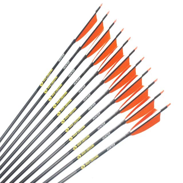 12 pçs 100% puro seta de carbono spine300 340 400 500 id6.2mm 5 "turquia flexching 100gr ponta campo tradicional arco e flecha