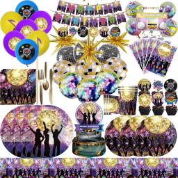 Decoração de festa de aniversário com tema de discoteca, talheres descartáveis, pratos de papel, copos, guardanapo, balões para crianças, chá de bebê, suprimentos para festa - Image 1