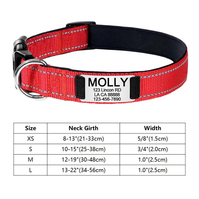 Coleira de Nylon Reflexiva Personalizada com Tag de Identificação Luminoso para Cachorros