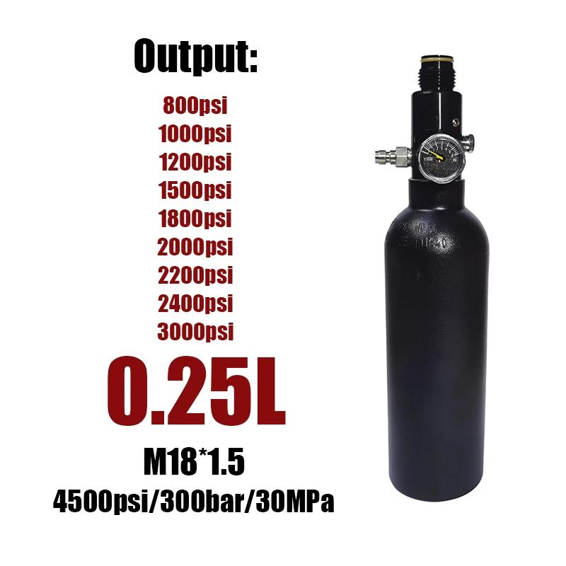 Tanque do ar comprimido com regulador, cilindro de garrafa, 0.25L 0.35L 0.5L CO2, 4500psi 30MPa 300bar, M18 * 1.5, 800psi a 3000psi - Image 1