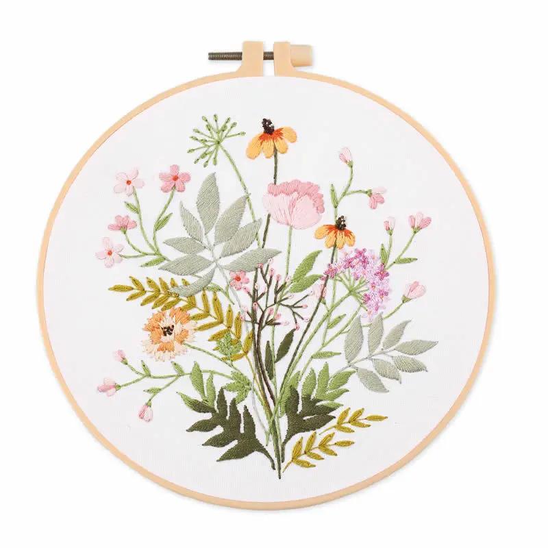 Kit Flor Bordado com Aros e Agulhas, Padrões Floral para Iniciantes, Linha Bordada e Outras Ferramentas - Image 1