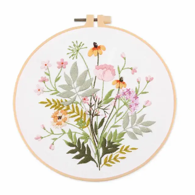 Kit Completo de Bordado Floral para Iniciantes com Aros, Agulhas e Linhas Especializadas