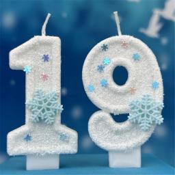 Velas de aniversário do tema do floco de neve para bolo, velas número 1, branco, dígito 0-9, enfeite do bolo de vela com lantejoulas, Natal - Image 6
