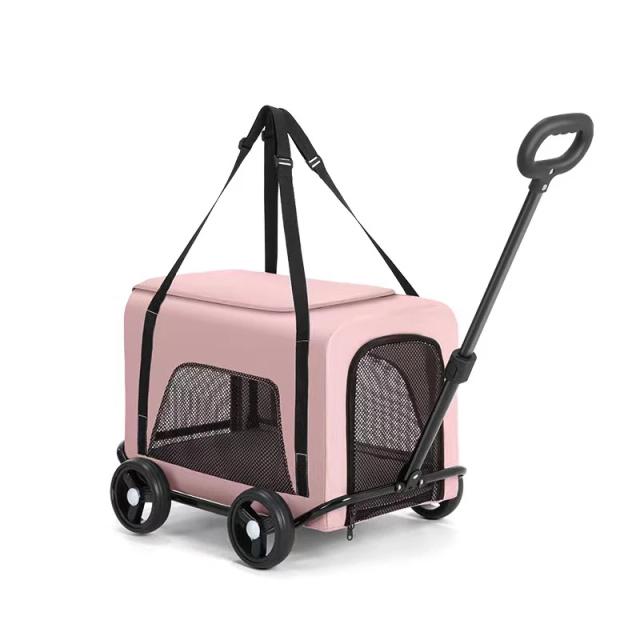 Carrinho Leve para Animais: Carrinho Destacável e Bolsa Transportadora com 4 Rodas e Saco de Cocô para Cães em Atacado