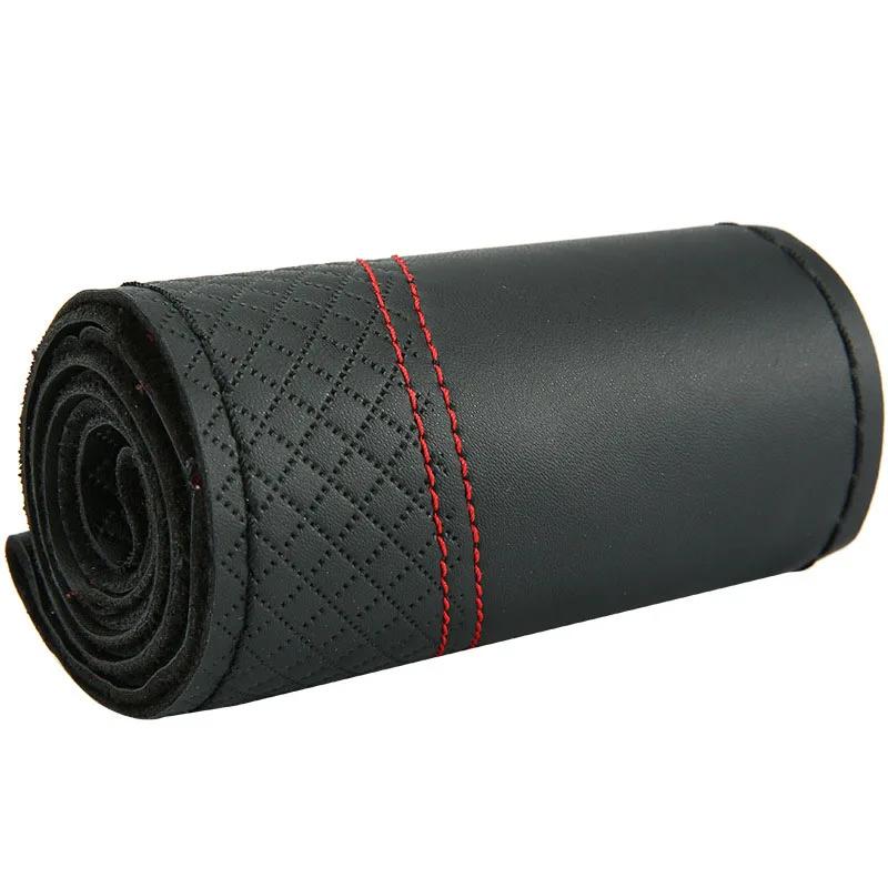 Couro Genuíno Braid Volante Tampa, Camada Superior, Embossing Mão Ponto, Acessórios Interior Do Carro, 15" - Image 1