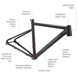 Quadro de bicicleta de estrada speedone com conjunto de garfo rígido de fibra de carbono ultraleve liga de alumínio roteamento interno cascalho 700c quadro de bicicleta - Image 3