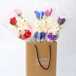 Flores artificiais rosas, urso sabonete, presente do dia das mães para a mamãe, presente de aniversário para amigo, casamento Home Decorações, 1 5pcs - Image 6