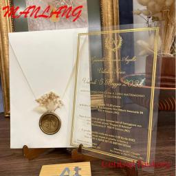 Veludo Envelope cartão acrílico, convite do casamento com o selo de cera adesivo definido, baixo Moq, RSVP cartões - Image 1