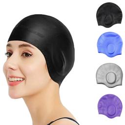 Touca de natação à prova d'água - Alta elasticidade, proteção para as orelhas, touca de mergulho grande de silicone para maior conforto e durabilidade - Image 1