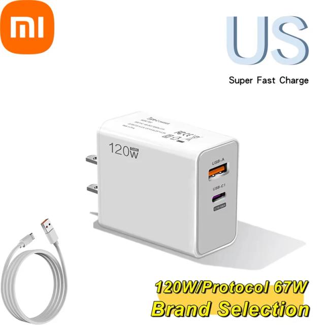 Carregador Rápido Xiaomi com Cabo USB Tipo C PD 120W 6A para iPhone, Samsung, OnePlus e Pixel