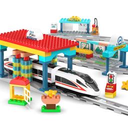 Blocos de construção de brinquedo, conjunto de transporte ferroviária, locomoelétrica, tamanho grande, diy, para montar, interação, crianças - Image 2