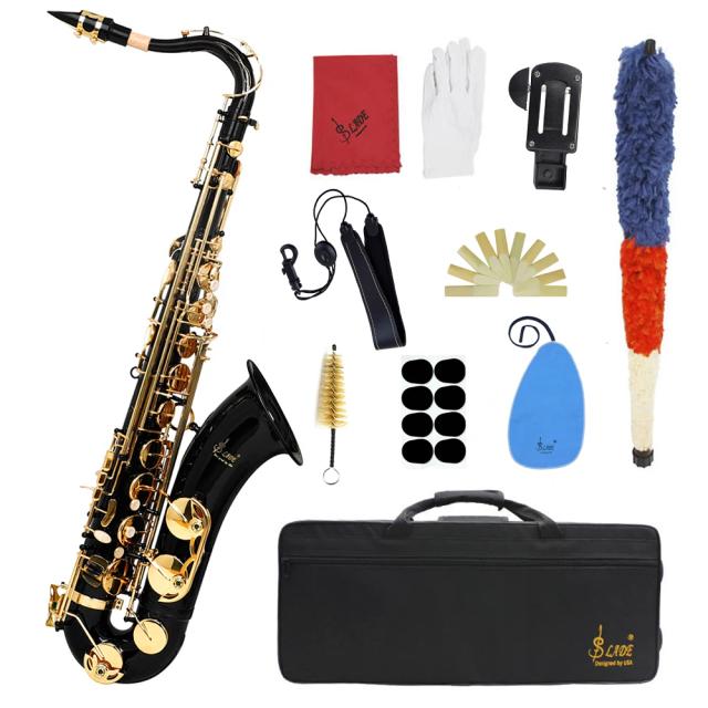 SLADE Bb-Saxofone Tenor Profissional em Latão com Estojo, Correia, Reeds e Conjunto de Limpeza Inclusos