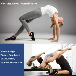Meias de ioga para mulheres, alças e alças antiderrapantes, meia de algodão com bandagem, ideal para pilates, barra pura, balé, dança, treino descalço - Image 5