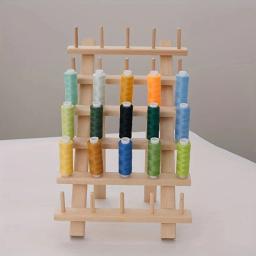 Diy pequeno rolo mão costura rack de armazenamento 16 eixos/30 eixos dobrável rack de fio multi-especificação carretel rack de madeira - Image 6