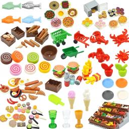 Dly mini figuras de bloco de construção de alimentos pão peixe frutas frango caranguejo cachorro-quente bolo pizze caixa de cenoura brinquedos criativos peças de cidade tijolo - Image 1