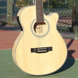 Guitarra acústica de corpo fino, 6 aço-corda madeira cor, Flattop Balladry Folk, Higgloss Cutaway Electro, 40" - Image 4