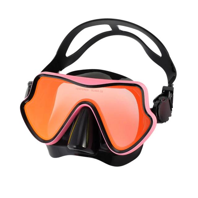 Máscara de Mergulho com Snorkel e Óculos de Natação - Lente Colorida, Saia de Silicone e Vidro Temperado para Visão Ampla em Adultos e Jovens