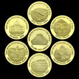 7 Maravilhas do Mundo Moedas Comemorativas, Pirâmide da Grande Muralha, Taj Mahal, Coliseu Romano, Presente do Festival, Coleção - Image 1