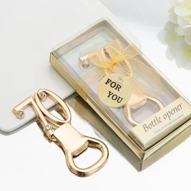 Abridores de Garrafa Digital Ouro: Conjunto de 12 Peças para Festas de Aniversário e Casamento, Lembranças Elegantes para a 70ª Celebração