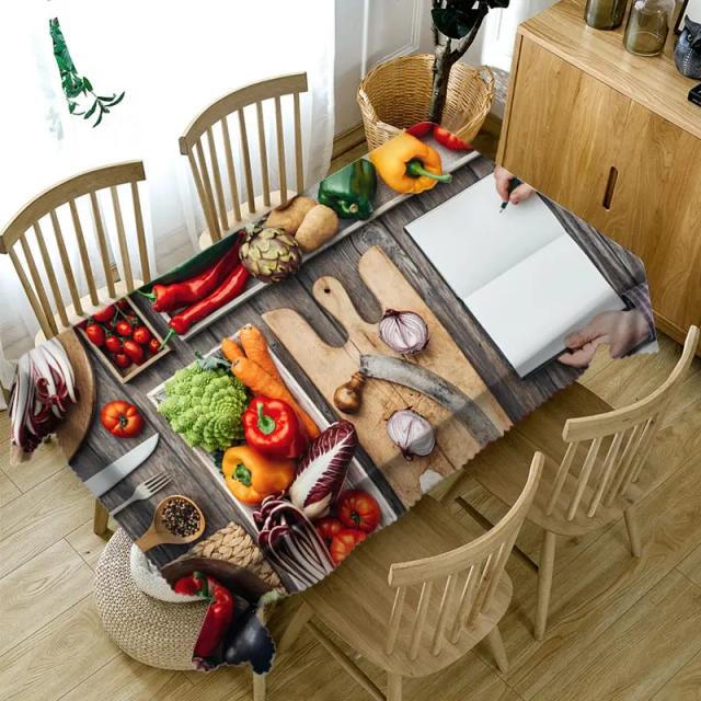 Toalha de Mesa Retangular Vermelha Cereja com Estampa de Frutas - Acessório Antifouling e Antipoeira para Decoração Elegante
