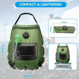 Saco de chuveiro portátil do aquecimento solar, Acampamento ao ar livre, Cabeça comutável on-off e mangueira removível, 20L - Image 2