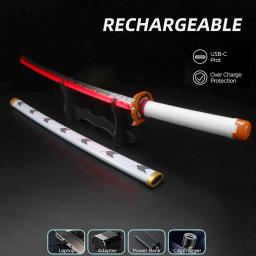 Demônio Slayer Cosplay Samurai Espadas com Suporte e Cinto, Katana, Anime japonês, LED Light Up, Tanjiro, Nichirin, 41" - Image 2