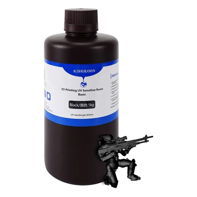 Resina Fotopolímero Líquido Kingroon para Impressoras 3D - UV, 1kg, Cores Preto, Cinza e Branco, 405nm