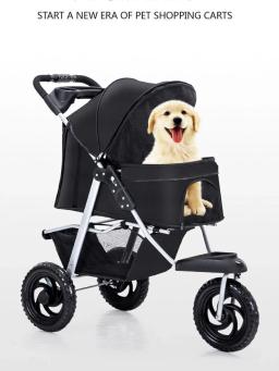 3 rodas carrinho de estimação com grande cesta de armazenamento dobrável carrinho de gato do trole do cão rolamento de carga 30kg - Image 6