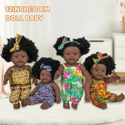 Boneca preta africana americana de 12 polegadas, 30cm, com roupas, corpo inteiro de vinil, cabelo encaracolado, boneca preta realista, presentes para meninas - Image 1